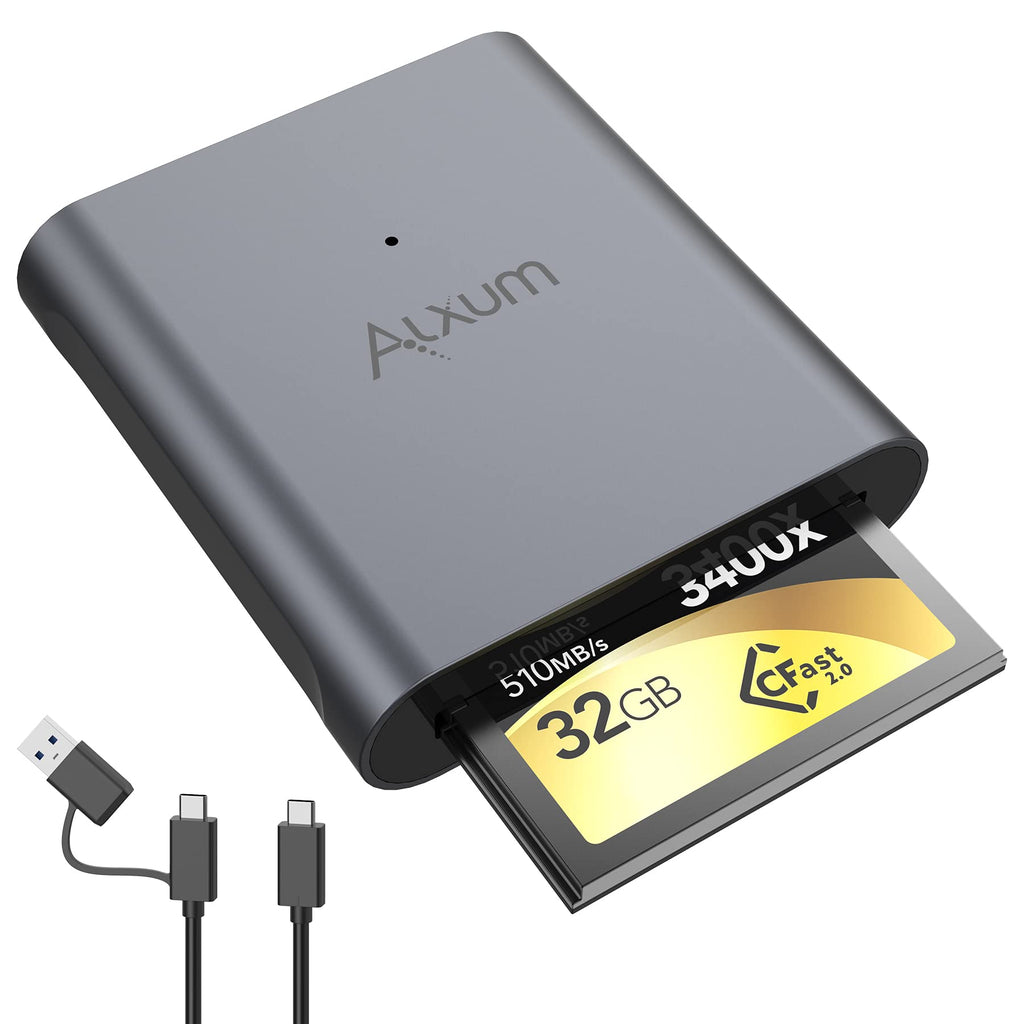 [Australia - AusPower] - Alxum CFast 2.0 Card Reader, USB C to C Memory Card Reader with USB A Adapter, 2in1 USB Data Cable, Read for Sandisk, Lexar CFast 2.0 Card, Compatible for Mac OS, Windows, Android, Aluminum, Portable Cast 2.0 