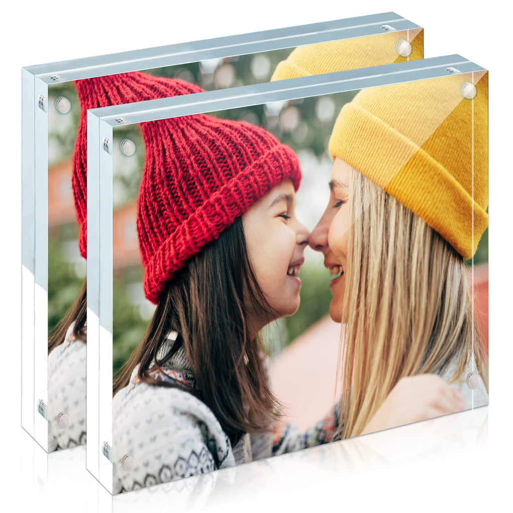[Australia - AusPower] - (2Pack) acrylic frame, 4x4 size, 20% thicker,20mm thick frameless, clear frame double-sided,magnetic frame, free standing desktop display stand acrylic frame 4X4(2 Pack) 