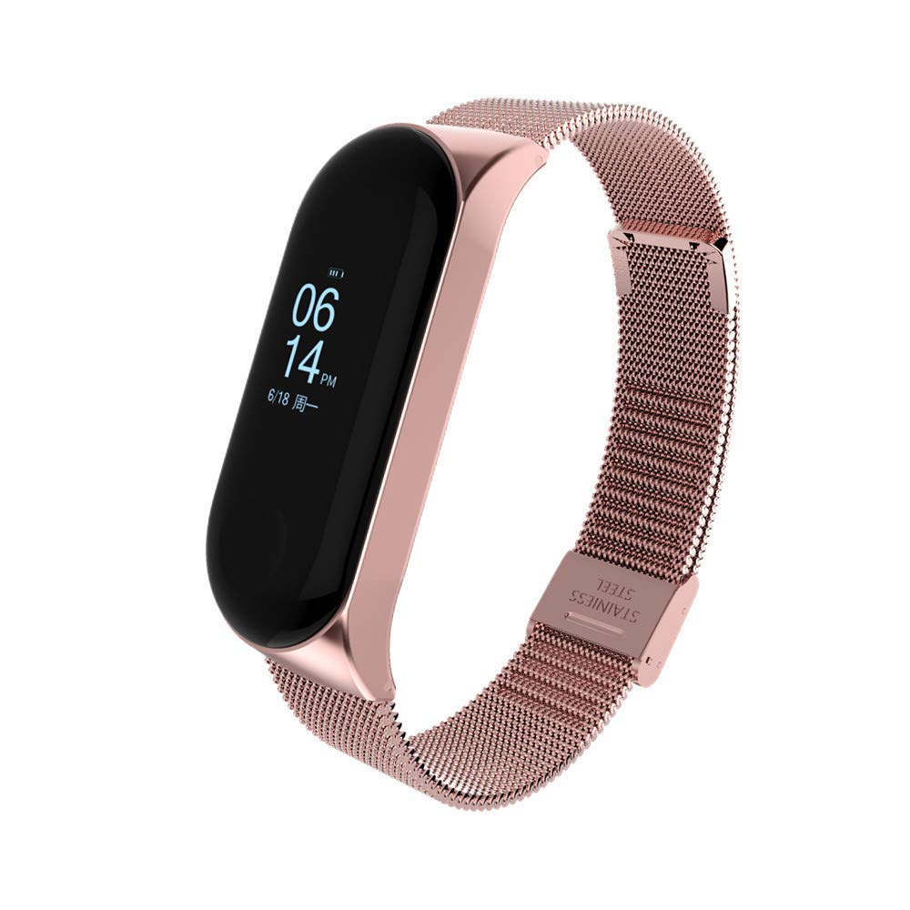 [Australia - AusPower] - 3Chome Metal Strap Compatible with Xiaomi Mi Band 6 / Mi Band 5/ Mi Band 4 / Mi Band 3, Smart Watch Wristbands Replacement Accessories Rose Pink 