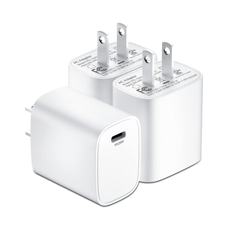 [Australia - AusPower] - [3-Pack] 20W USB C Wall Charger for iPhone 13 12 Fast Charger, FONKEN USB C Charger Block PD 3.0 USB-C Power Adapter Compatible for iPhone 13 Pro/13 Mini 12/12 Pro Max/SE/iPad, Galaxy S20 S10 S9 20WPD-White 