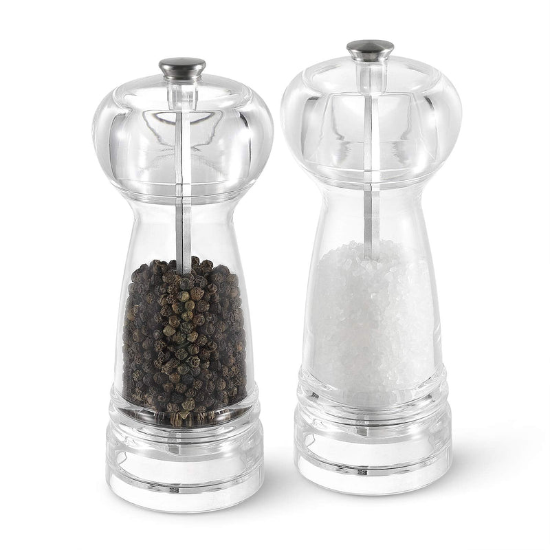 [Australia - AusPower] - Vzaahu Clear Acrylic Salt and Pepper Grinder Set of 2 Refillable Sea Salt Pepper Grinder Kitchen Pepper Shaker for Sea Salt Adjustable Coarseness Ceramic Grinder 