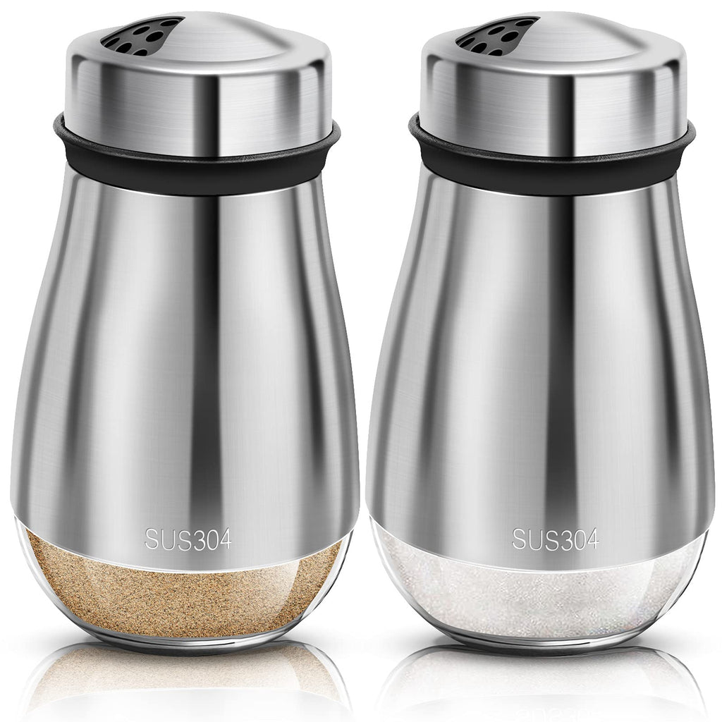 [Australia - AusPower] - 2pack Salt and Pepper Shakers Set,Salt Shaker With Adjustable Pour Holes ,304 Stainless Steel & Glass Salt Pepper Shakers,Refillable Spice Dispenser, For Pepper Salts Seasoning 