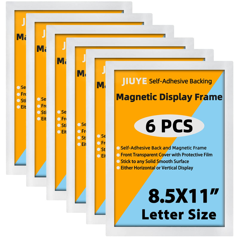 [Australia - AusPower] - JIUYE 8.5 x 11 Self Adhesive Magnetic Sign Holder,Dual Sides Transparent Magnetic Window Display Frame for Office/Store/School as Shop Notice Frame/Schedule (8.5"x11" 6Pcs, Silver) 8.5"x11" 6Pcs 