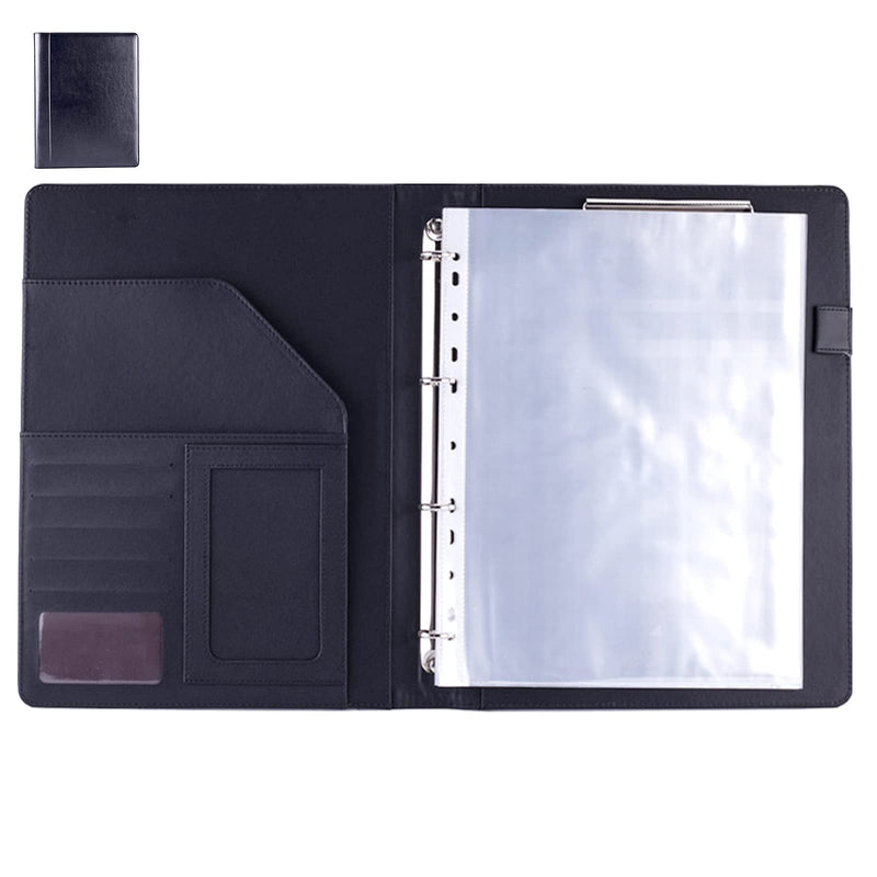 [Australia - AusPower] - Enyuwlcm PU Leather Padfolio Ring Binder with Clipboard Resume Leather Portfolio with 20 Clear Plastic Sleeves Black 