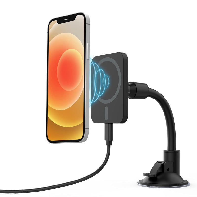 [Australia - AusPower] - TALK WORKS Magnetic Gooseneck Car Dash or Windshield Cell Phone Stand Mount Charger for iPhone 12, 13 - Also Compatible with MagSafe iPhone Cases - Fast Charging Flexible Phone Holder 