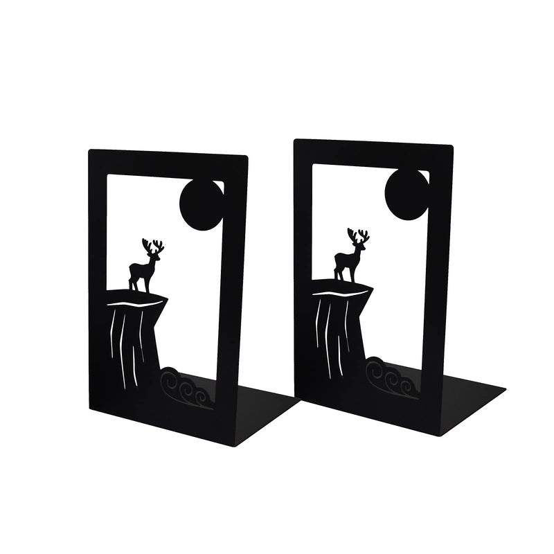 [Australia - AusPower] - Enyuwlcm Metal Bookend Decorative Book End Shelves Holder with Nonskid Base 1 Pair Deer Black Black Deer 