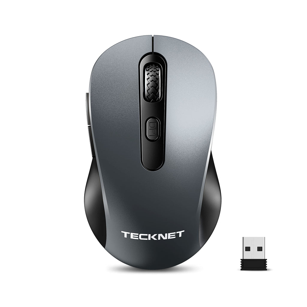 [Australia - AusPower] - Wireless Mouse TECKNET 2.4G Silent Laptop Mouse with USB Receiver Portable Computer Mice for Notebook, PC, Laptop, Computer, Adjustable DPI Levels: 2400/1600/1200/800 DPI (Grey) Grey 