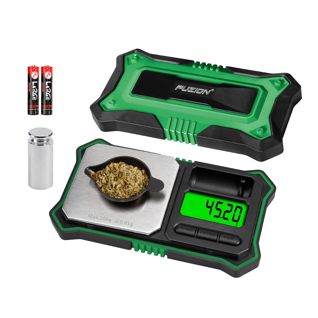 [Australia - AusPower] - Fuzion Digital Pocket Scale, 200g x 0.01g Jewelry Gram Scale, 6 Units Conversion, LCD Back-Lit Display, Use for Jewelry/Medicine/Food/Powder/Herb(Battery Included) Green 