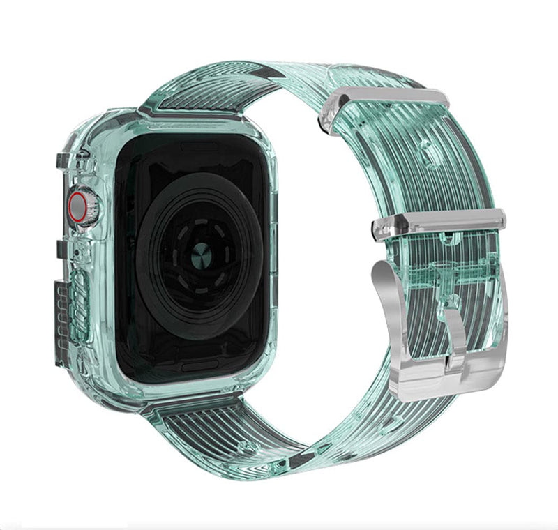 [Australia - AusPower] - BONICI Smart Watch Band for Apple Watch Series 6/SE/5/4/3/2/1 iWatch, Men Women Fashionable Glacier Feeling Stripe Surface Transparent Sport Soft TPU Watch Replacement Band (38mm 40mm) -Green Green 38mm/40mm 