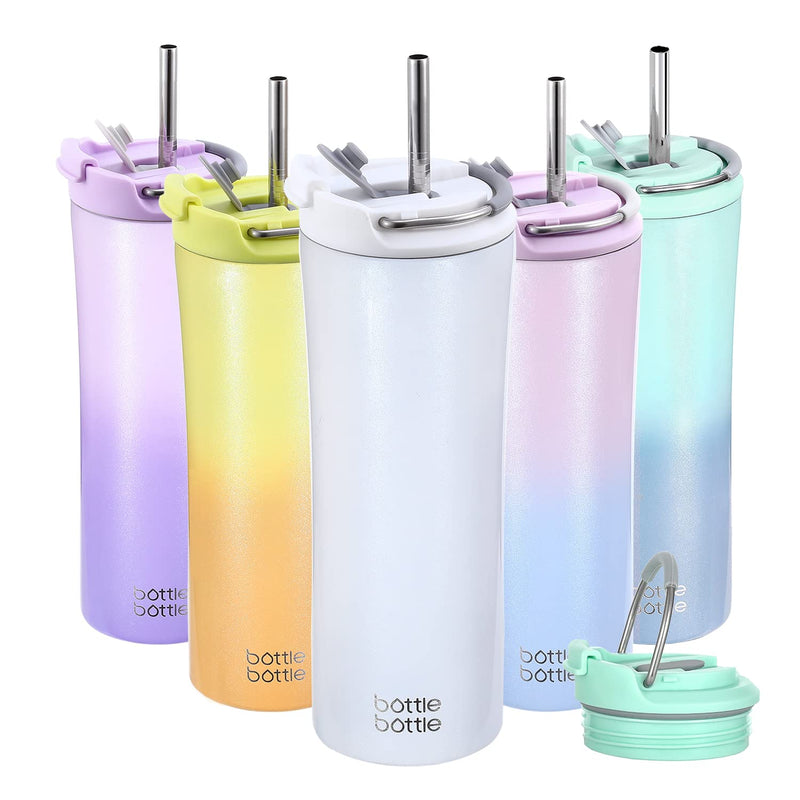 [Australia - AusPower] - BOTTLE BOTTLE Insulated Coffee Tumblers with Dual-use Lid and Straw Double Walled Iced Travel Coffee Mug for Woman and Man 18oz Stainless Steel Tumbler with Handle (white) 1pack White 