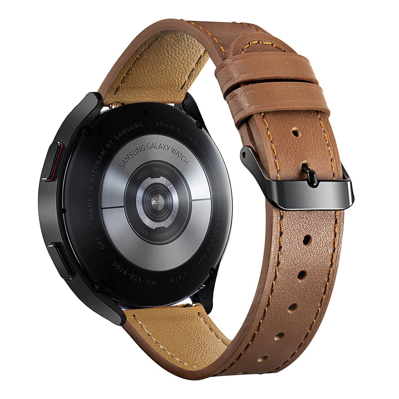 [Australia - AusPower] - Leather Bands Compatible with Galaxy Watch 4 40mm 44mm and Galaxy Watch 4 Classic 42mm 46mm, Soft Leather Straps with Quick Release for Samsung Smart Watch, Brown 