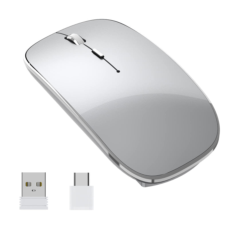 [Australia - AusPower] - Halpilt Wireless Mouse Chargeable Portable Silent Wireless Mouse USB and Type-C Dual Mode Wireless Mouse 3 Adjustable DPI for Laptop, Mac, MacBook, Android, PC (Q23S Grey) 