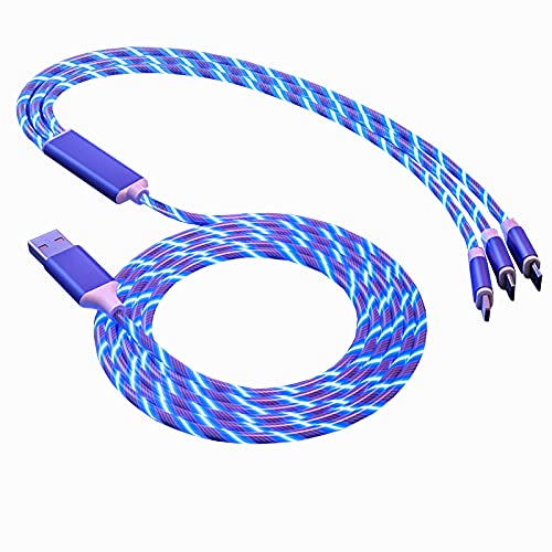 [Australia - AusPower] - 3 in 1 Flowing Charging Cable, Fast Charger Cord LED Safer Smart Power 3.9FT Shining Light Up USB Car Charging Wire Compatible with Type C,Android(Blue) 