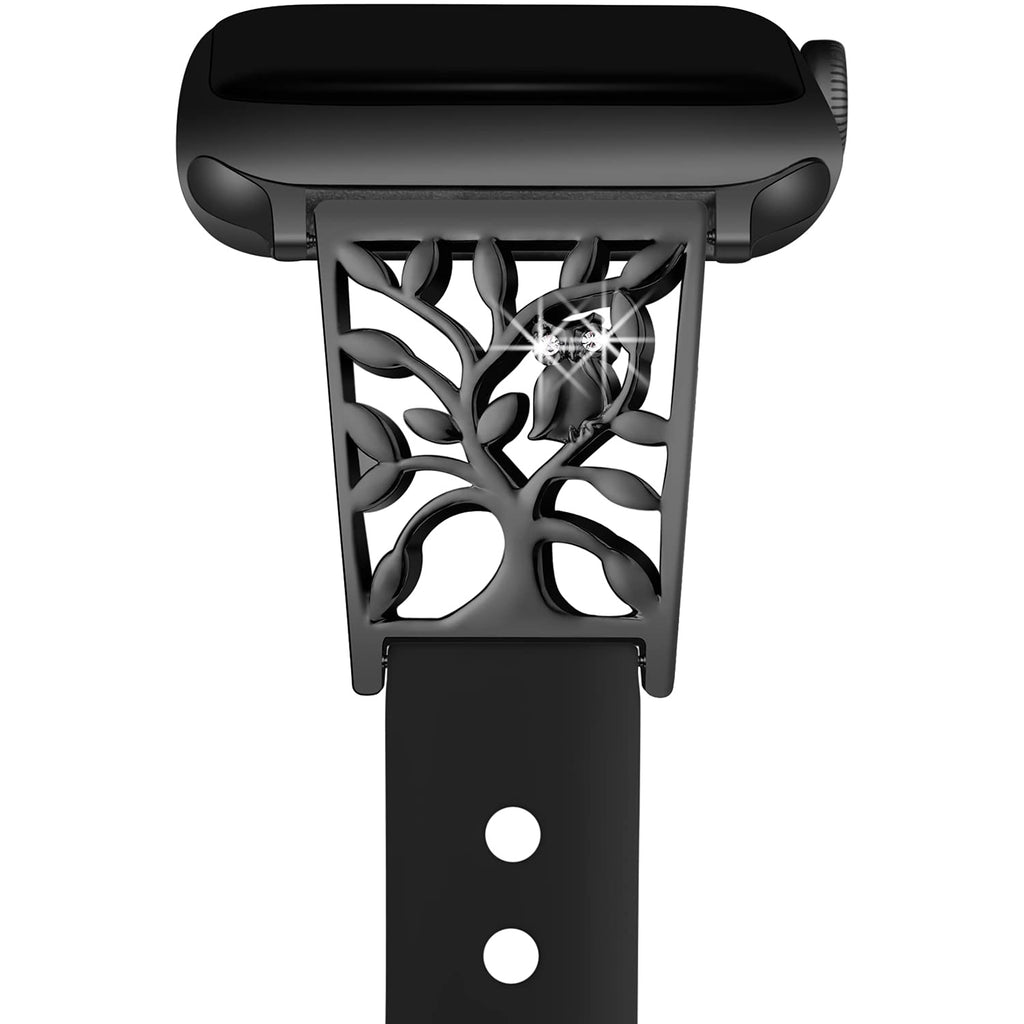 [Australia - AusPower] - Love Lies Within Stylish Silicone Band Compatible with Apple Watch Bands 38mm 40mm 41mm 42mm 44mm 45mm for Women Comfortable Bling Diamond iWatch Bands for Series 7 6 5 4 3 2 1 SE, 5.5”-8.1” Tree of Life-Black with Black Strap 38mm/40mm/41mm 