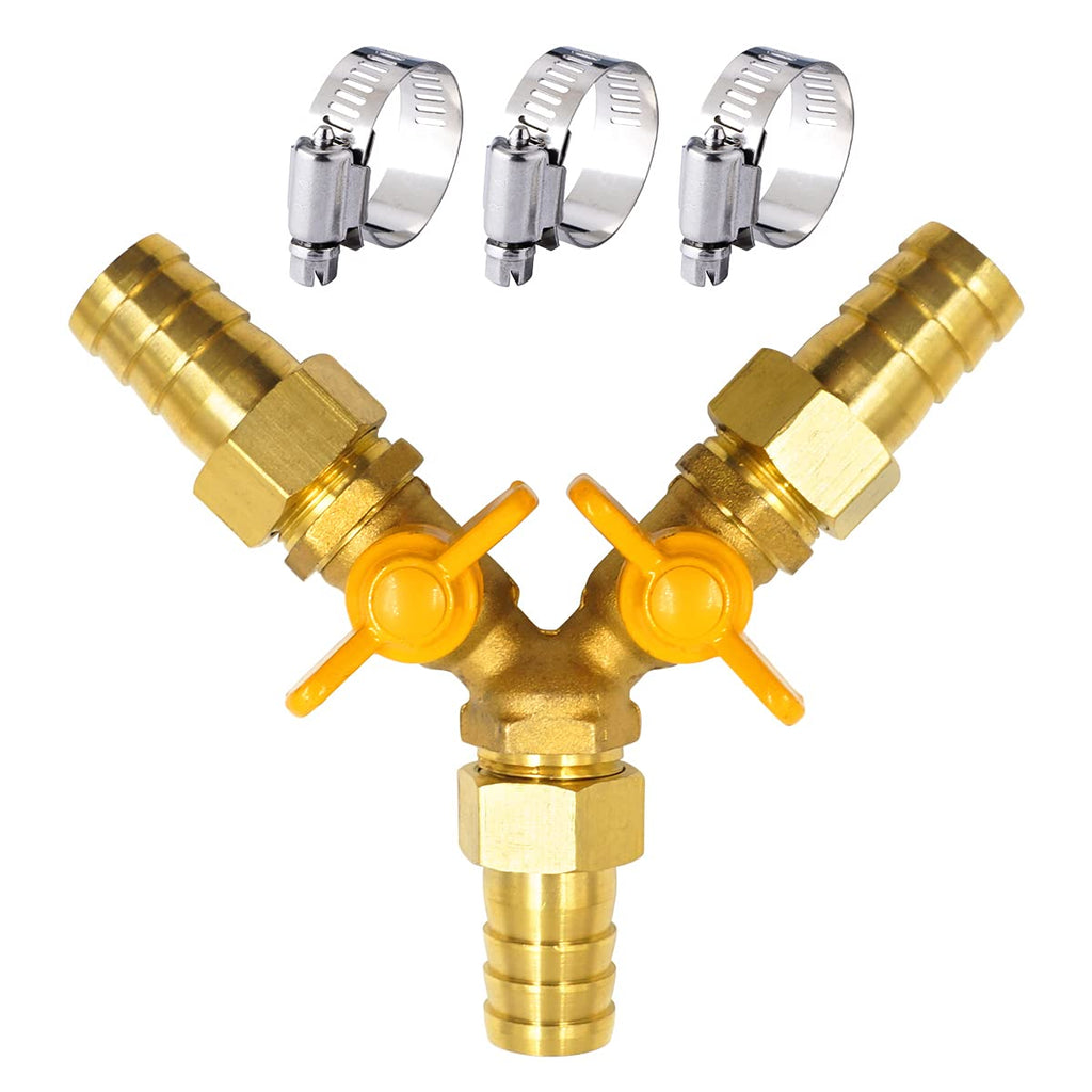 [Australia - AusPower] - Horiznext brass 3/4 inch O.D. barb three way shut off ball valve for propane gas hose air water pvc pex garden tubing fuel line , tee switch splitter fitting 