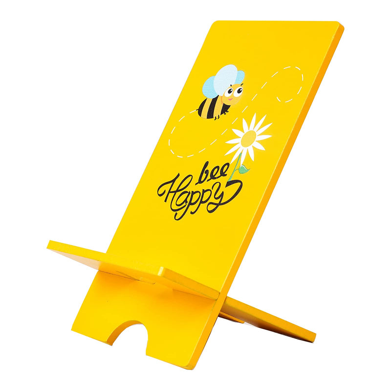 [Australia - AusPower] - VANGOO Wooden Tabletop Cell Phone Holder, Desktop Mobile Phone Stand, e-Book Holder Stand with Silk Screen Printing, iPhone Holder, iPad Mini Holder (Yellow) Yellow 