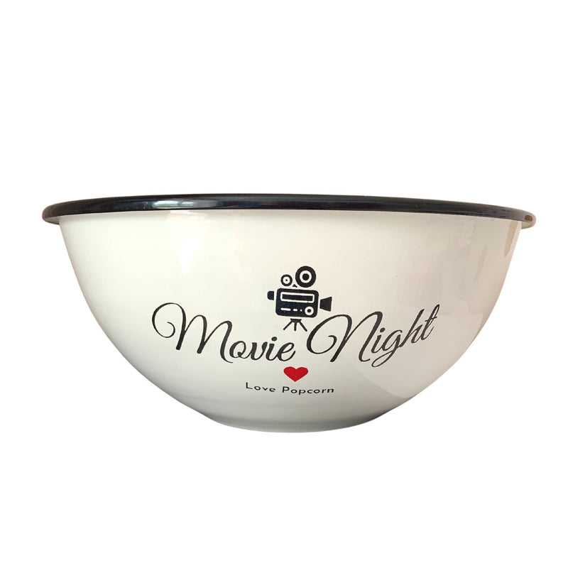 [Australia - AusPower] - Delightful Bliss Popcorn Bowl-Retro Family- Size Popcorn Bucket Tub For Party & Movie Night Snacks- Non Chip, Shatterproof, Enamel Coated Stainless Steel Serving Container - 80oz Capacity, 5x9.5" 