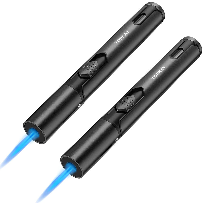 [Australia - AusPower] - Torch Lighters, 2 Pack, Butane Lighters, Adjustable Jet Flame Torch Lighters, Windproof Butane Refillable Gas Torch Lighter Long Lighter for Candle, Grill, BBQ, Fireworks(Butane Not Included) (Black) 