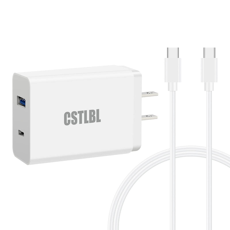 [Australia - AusPower] - CSTLBL Wall Charger with USB and C Ports 30W Fast Charge for iPhone iPad and Tablet 2 in 1 Smart Adapter Plug with 1M C to C Cable White 