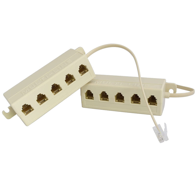 [Australia - AusPower] - Longdex Five-Way Phone Splitter 2PCS RJ11 6P4C Telephone Line 1 Male to 5 Female Modular T Adapters Jacks 