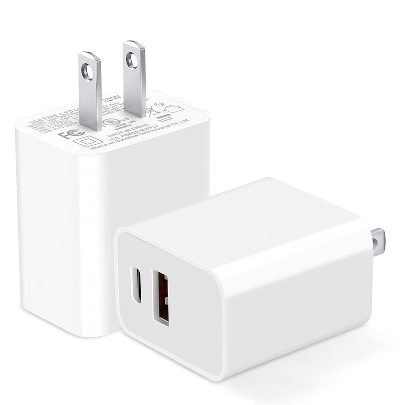 [Australia - AusPower] - iPhone 13 Pro Charger Block, Zafolia USB C Power Brick, 2-Pack Upgraded Certified 20W PD+Type C Wall Charging Plug Dual Port Power Adapter for iPhone 13 Mini/12 Pro/11 Pro Max/XR SE, iPad，AirPods Pro White 2Pack 