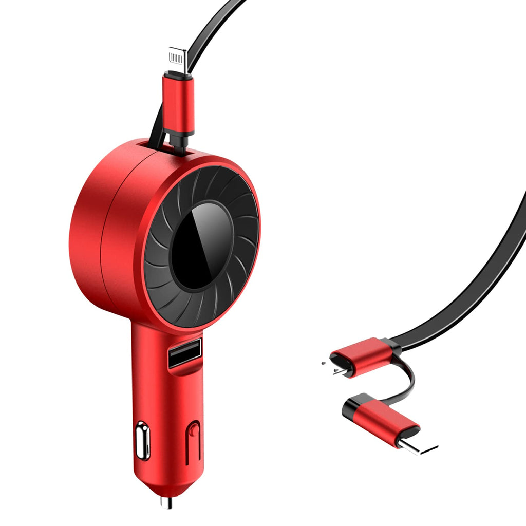 [Australia - AusPower] - Retractable USB C Fast Car Charger iPhone with Dual Port USB Cables 3-in-1 multiple fast Charger for iPhone Charger Cable UL Certified Compatible for iPhone 11 Pro Max/11/XR/XS/X/8/8 Plus/7/6/6S/5S/SE red 
