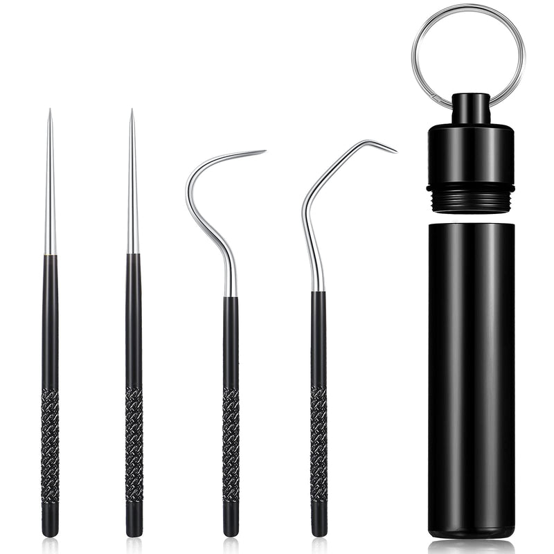 [Australia - AusPower] - Portable Titanium Toothpicks Pocket Set Reusable Metal Stainless Steel Toothpicks with Holder for Outdoor Picnic and Camping (Black,1 Set) 1 Black 