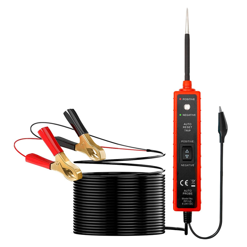 [Australia - AusPower] - ZKTOOL Power Probe Short Circuit Tester Tester Light 6V-24V DC Tools Component Activation Electrical Tester Polarity Identify Continuity Tester with Indicator Light,Long Probe, Alligator Clip. 