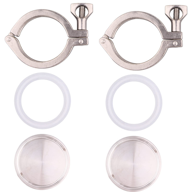 [Australia - AusPower] - DERNORD 2 Pack Tri Clamp Sanitary Fitting Set SS304 Heavy Duty Tri Clamp Single Pin with End Cap and Silicone Gasket(2 Inch) 2 Inch 