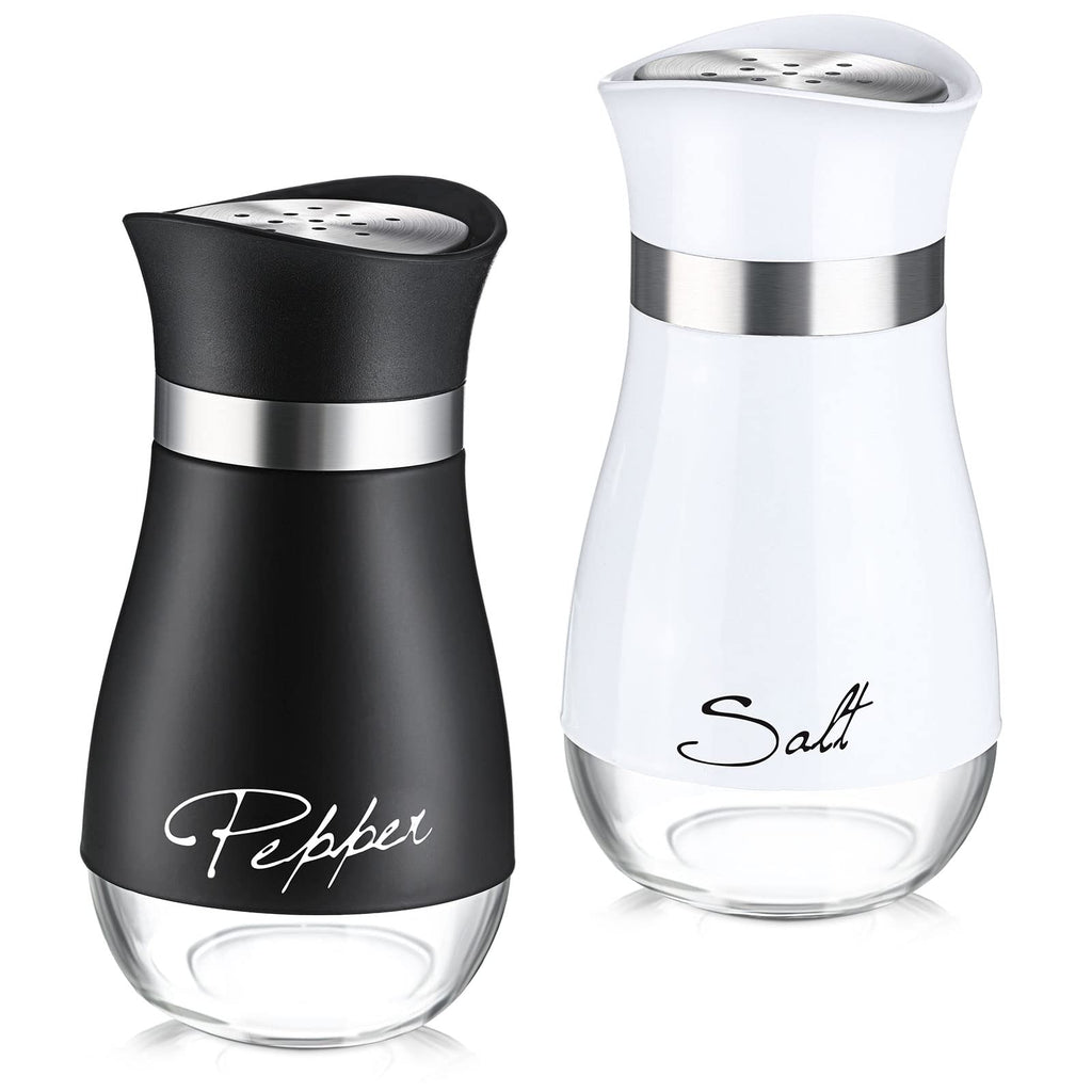 [Australia - AusPower] - 2 Pieces Salt and Pepper Shakers Set, Spice Dispenser with Stainless Steel Lid Pour Holes Glass Refillable Pepper Shaker Seasoning Cans for Home, Restaurant, Canteen (Black, White) Black/White 
