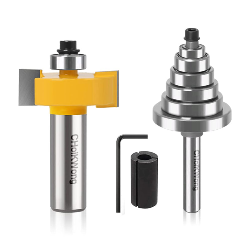 [Australia - AusPower] - 1/2 Inch Shank Rabbet Router Bit with 6 Bearings, CHoiKWong Carbide Tipped Rabbeting Router Bit Set for (Multiple Depths 1/8", 1/4", 5/16", 3/8", 7/16", 1/2") Interchangeable and Adjustable Bearings 1/2 Shank Cut height 1/2" 