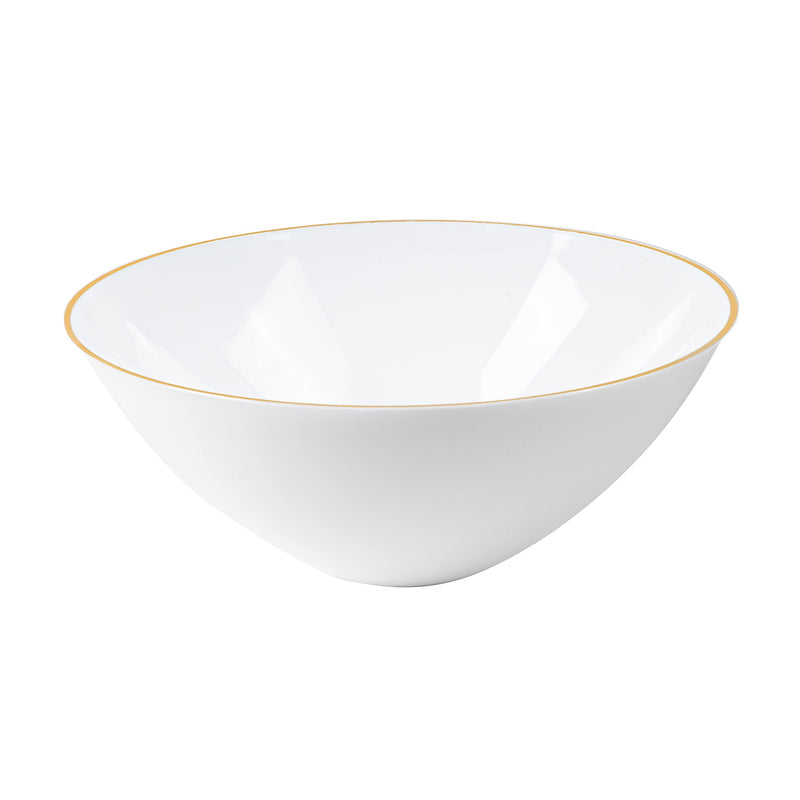 [Australia - AusPower] - Plasticpro Disposable Organic Plastic White Bowls With gold rim Round Medium Serving Bowl 58 ounce, Elegant for Party's, Snack, or Salad Bowl, White With Gold Rim, Pack of 6 