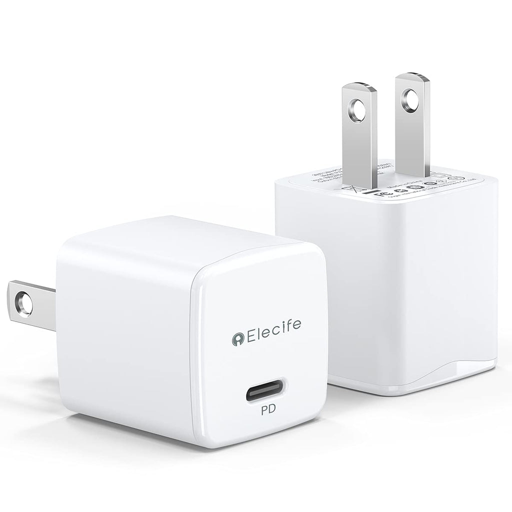 [Australia - AusPower] - USB C Charger, Elecife 2-Pack Mini 20W iPhone 12 Charger Block, USB C Wall Charger for iPhone 13/13 Pro/13 Pro Max/13 Mini/12 Pro Max/12 Mini/11/XR/8, 20W Type-C Power Adapter for Galaxy, Pixel, etc. 
