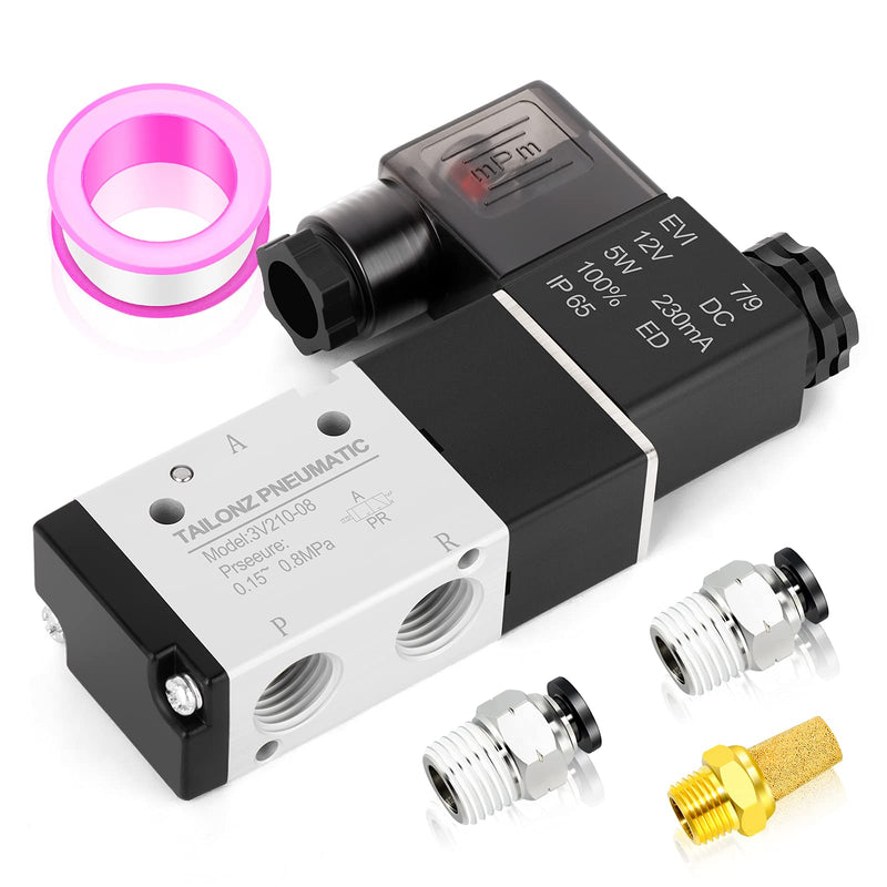 [Australia - AusPower] - TAILONZ PNEUMATIC 1/4"NPT Solenoid Valve 3V210-08 12V/24V/110V/220V Single Coil Pilot-Operated Electric 2 Position 3 Way Connection Type DC12V 