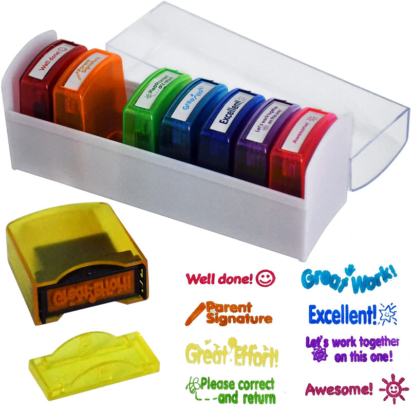 [Australia - AusPower] - Bertiveny Teacher Stamps for Grading Classroom，Parent Signature Self-Inking Teacher Stamp Set School Supplies Stamps for Homework Reward with 8 pcs (Rainbow) Rainbow 