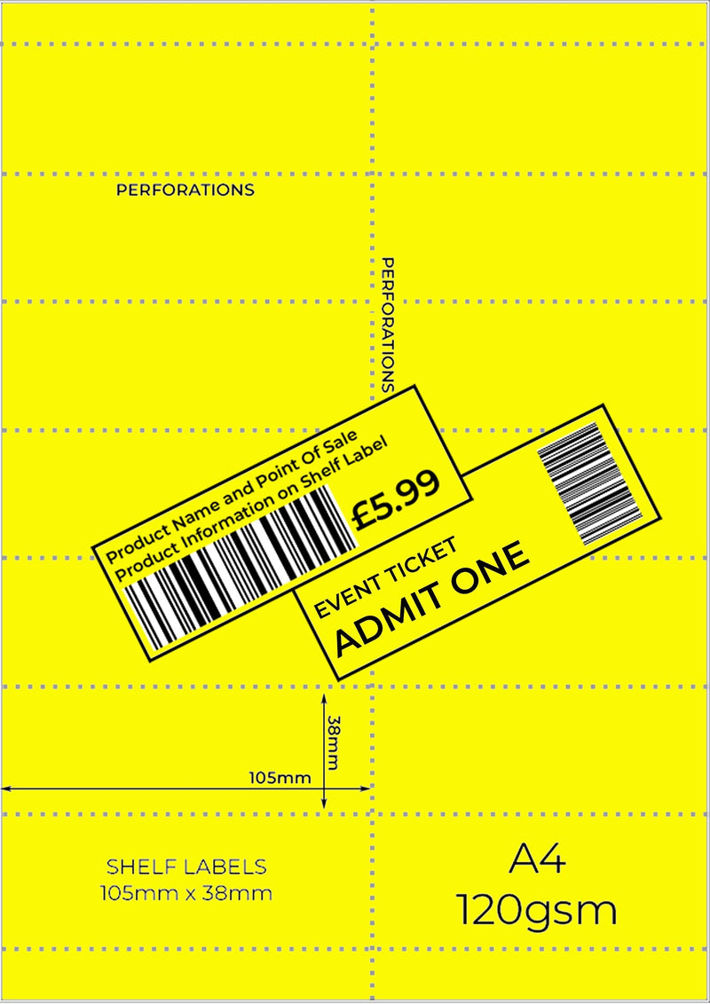 [Australia - AusPower] - OfficeGear Yellow Shelf Edge Labels [168 Pack] 38x105mm Printable A4 Card 14 Perforated Labels / Sheet for Retail Barcodes, Price Stickers, Point of Sale, Product Info, Shelf Promotions Incl Template 