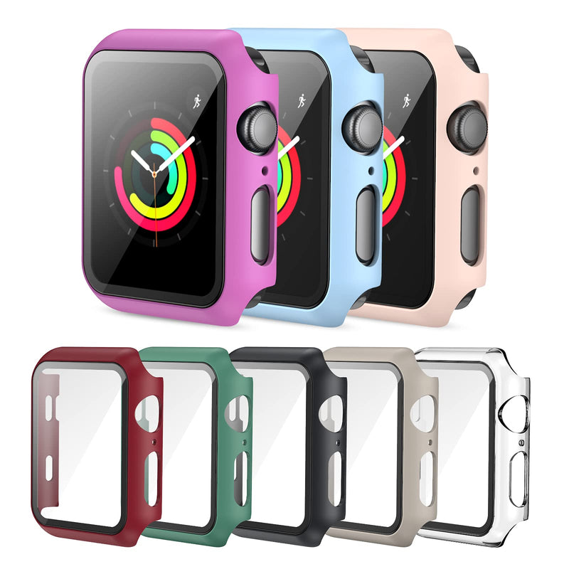[Australia - AusPower] - [8 Pack] Screen Protector Case Compatible with Apple Watch 42mm Series 3/2/1, Full Hard PC Ultra-Thin Scratch Resistant Bumper HD Protective Watch Cover for Women Men iWatch Accessories PLWENST Wine/Rosy Red/Pink/Clear/Black/Military Green/Grey/Blue 