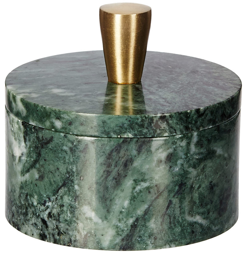 [Australia - AusPower] - Queenza Salt Cellar with Lid - Green Marble Salt Cellar with Premium Brass Knob - 3 Inch Salt Container for Kosher Salt Storage - Easy To Pinch Pots For Salt And Pepper - Marble Box Of Spices 