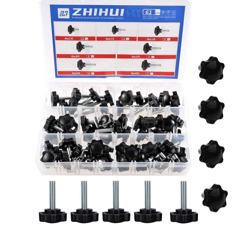 [Australia - AusPower] - ZHUHUI Hex Shaped Star Knob Hand Tightening Screw Clamping Plastic Head Bolt Assortment Kit M6 