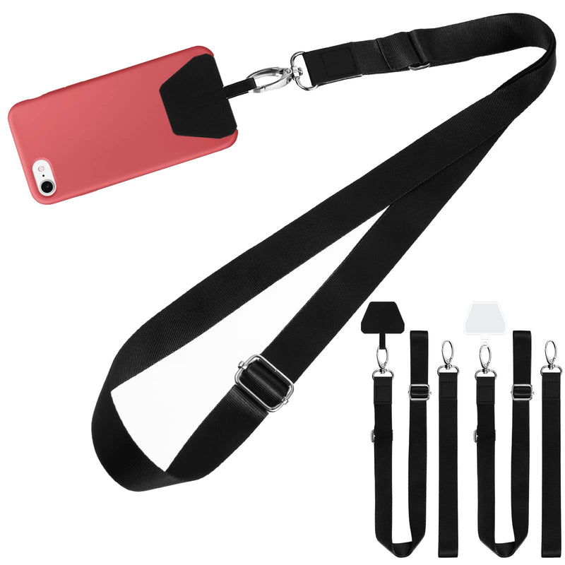 [Australia - AusPower] - 4 Pieces Universal Cell Phone Lanyards Adjustable Neck Strap Wrist Strap Nylon and 4 pcs Pads, Black and Transparent 