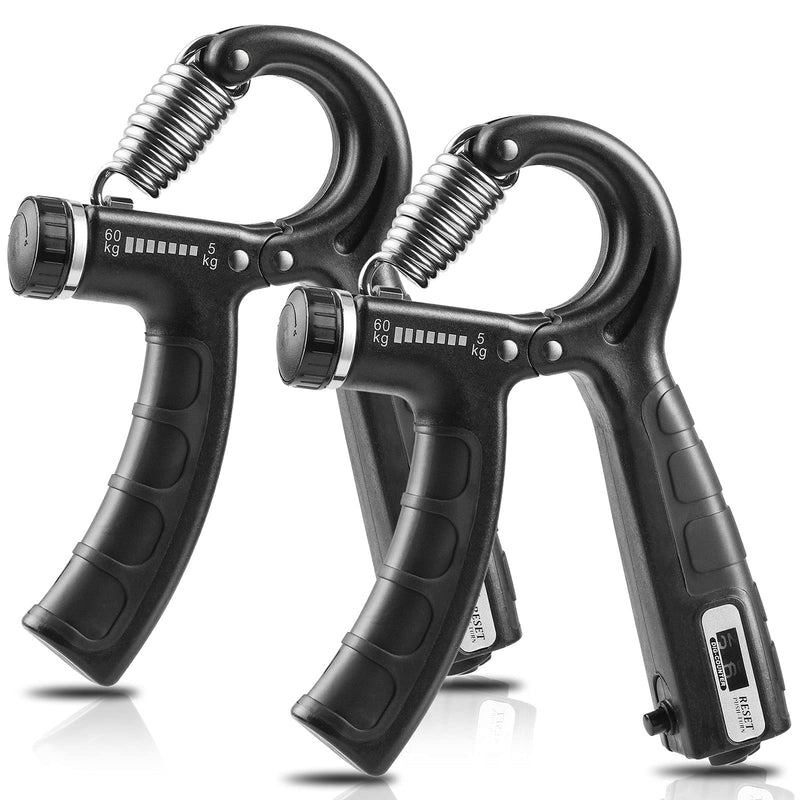 [Australia - AusPower] - NIYIKOW 2 Pack Grip Strength Trainer with Counter, Hand Grip Strengthener, Adjustable Resistance 11-132Lbs (5-60kg), Non-Slip Gripper, Perfect for Athletes and Hand Rehabilitation Exercising 2Pack-Black 
