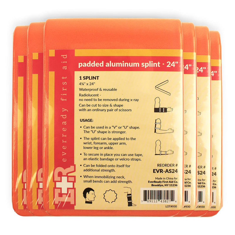 [Australia - AusPower] - Ever Ready First Aid Padded Universal Aluminum Splint, 4.25” x 24”, Flat Folded, Waterproof - 6 Count 
