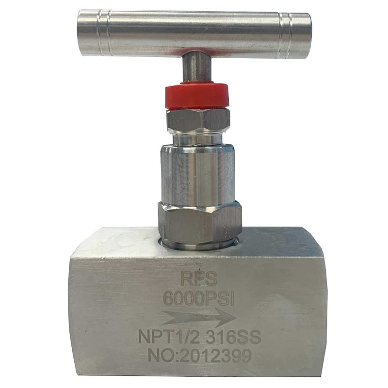 [Australia - AusPower] - RFS Stainless Steel 316 Straight Needle Valve, 1/4" NPT Female Connection, up to 6000 PSI, 2 Port Heavy Duty Industrial Hydraulic Flow Control Valve for Piping Needs 1/4"NPT 