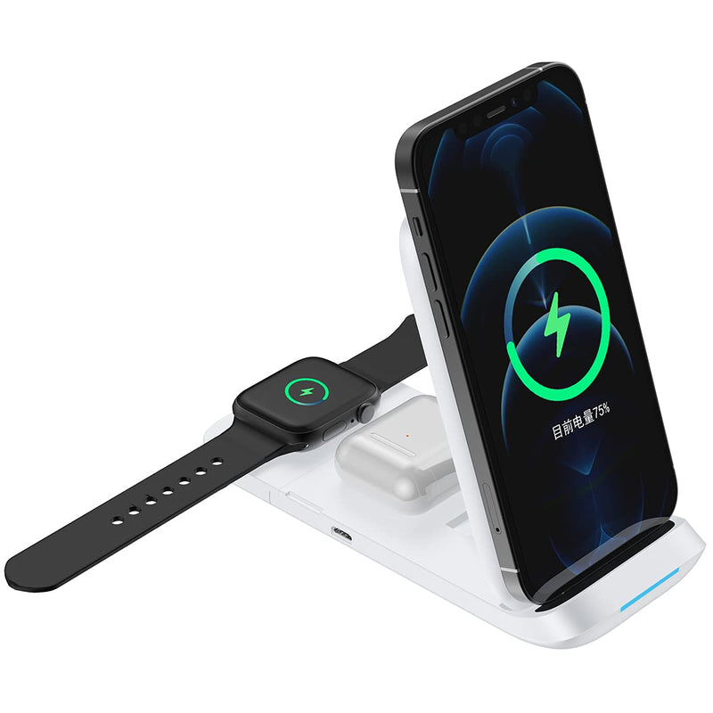 [Australia - AusPower] - yashEng HS-V8 Fast Wireless Charger, Qi Charger 3 in 1 Fast Wireless Charging Station, suitable for iPhone 13 Pro/Airpods2/Samsung Galaxy S21 Wireless Fast Charging (not including PD AC adapter)White 
