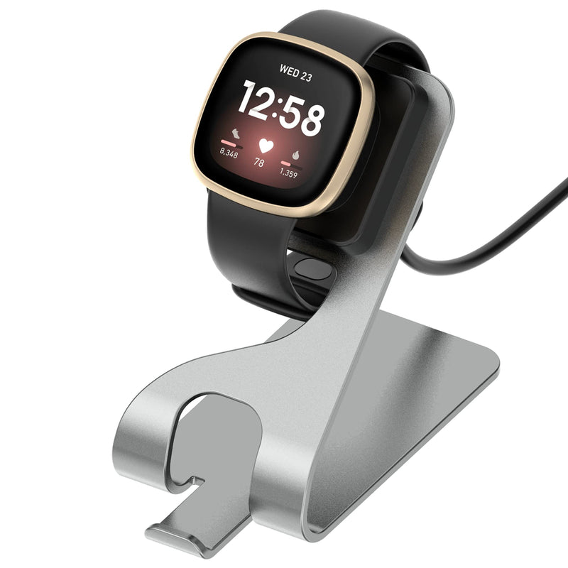 [Australia - AusPower] - Kissmart Charger Stand Compatible with Fitbit Versa 3, USB Charging Dock Cable with 4.9ft Cord for Versa3 Smart Watch (Grey) Grey 