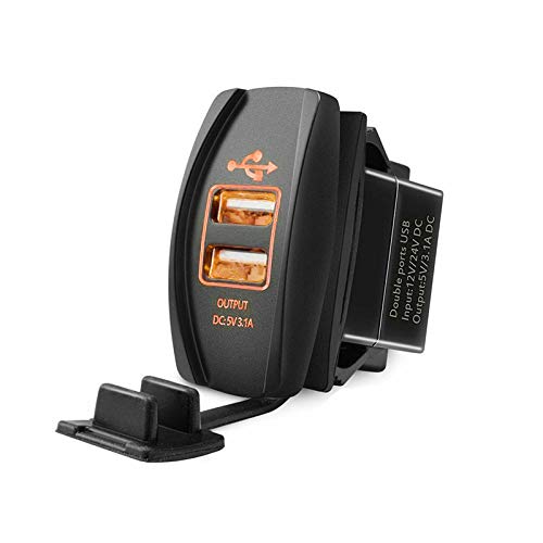 [Australia - AusPower] - 5V 3.1A Double USB Car Charger Socket Adapter Power Outlet For 12V Motorcycle Dual USB LED Car Power Supply Socket Charger Motorcycle Truck ATV Boat Adapter orange 