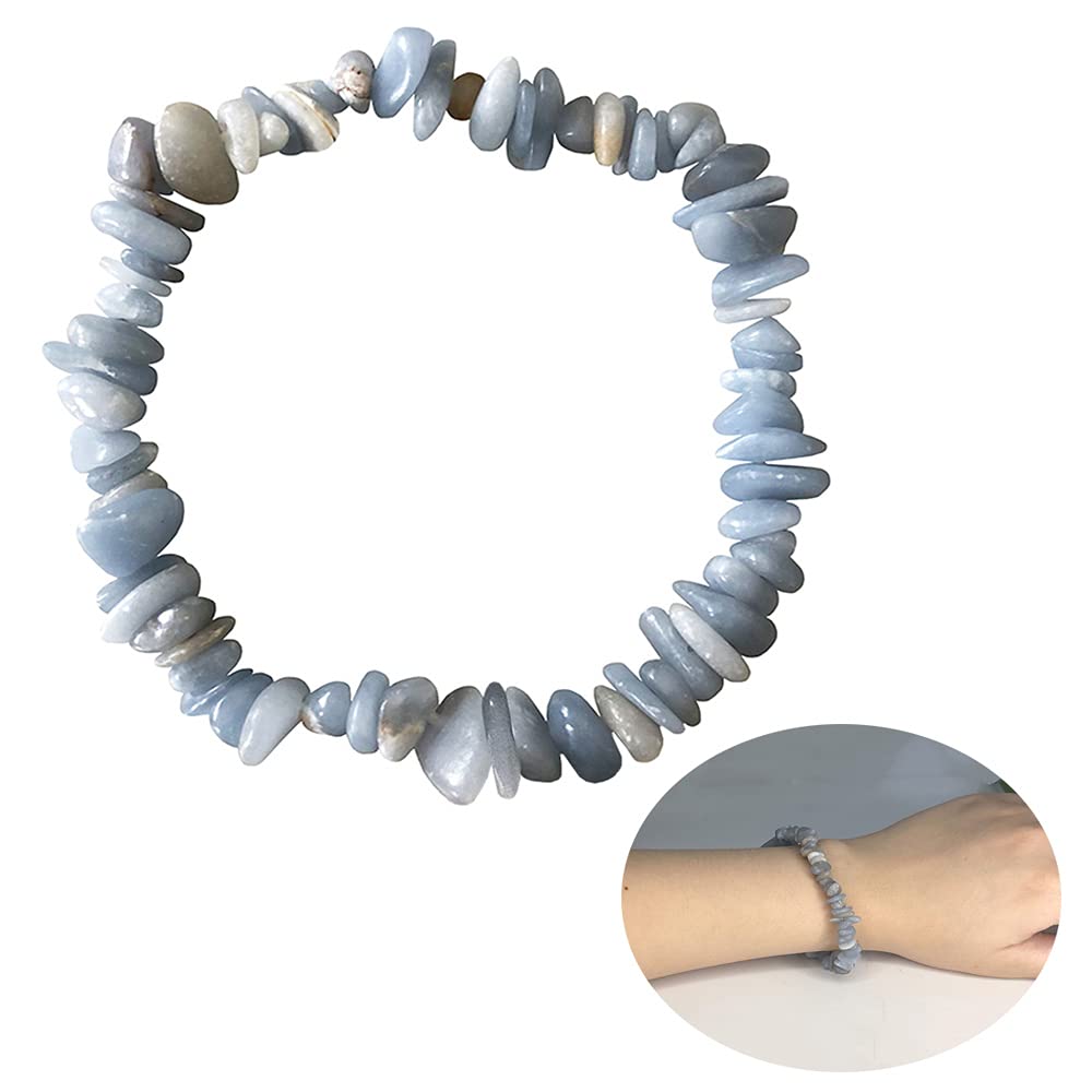 [Australia - AusPower] - Auntroen Healing Meditation Crystal Crushed Stone Hand Woven Bracelet Elastic Reiki Chakra Bracelet (Blue) Blue 