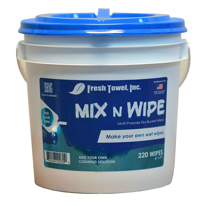 [Australia - AusPower] - Fresh Towel Dry Bucket Wipes - Make Your Own Wet Wipes with Dispenser Buckets for Cleaning - 220 Wipes - 6 inches by 9 inches per sheet - Paper Towels Bulk 
