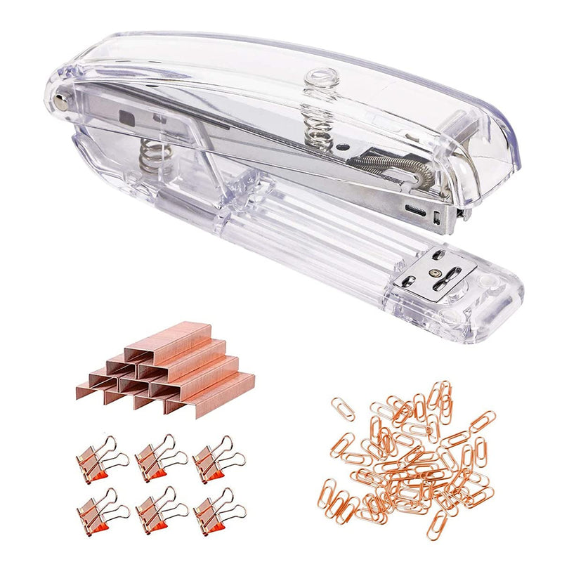 [Australia - AusPower] - Acrylic Desktop Stapler with 1000 26/6 Staples, 6 Binder Clips & 50 Paper Clips, Desk Accessory Kit for Home Office School (Silver) Silver 