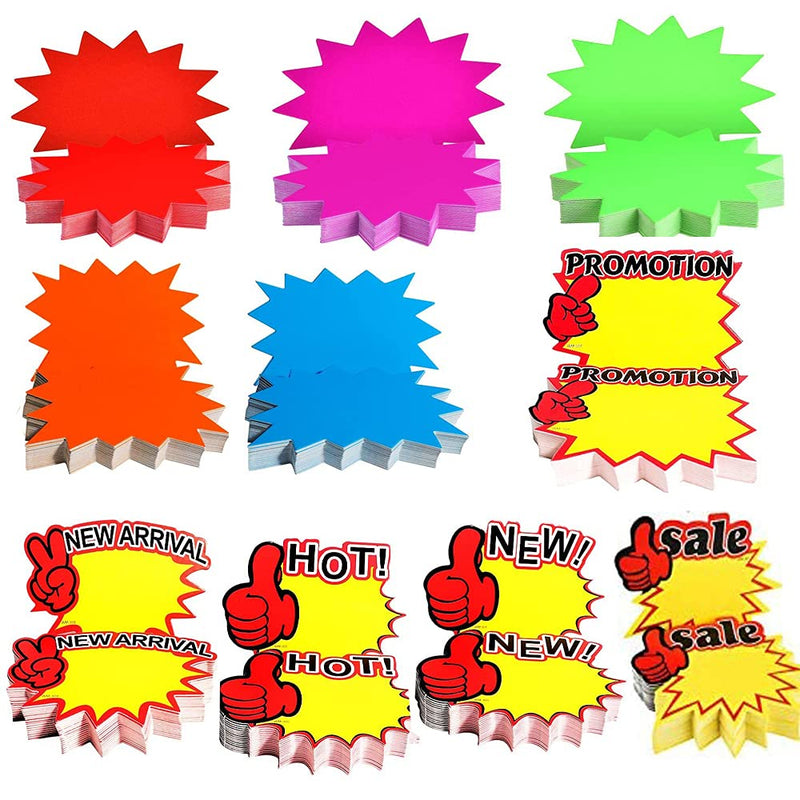 [Australia - AusPower] - 500 Pieces Starburst Fluorescent Sign Cards, 3.5×2.8 Inches Paper Signs Price Burst Signs Assorted Display Tags for Retail Store, 10 Styles (742484187067) 